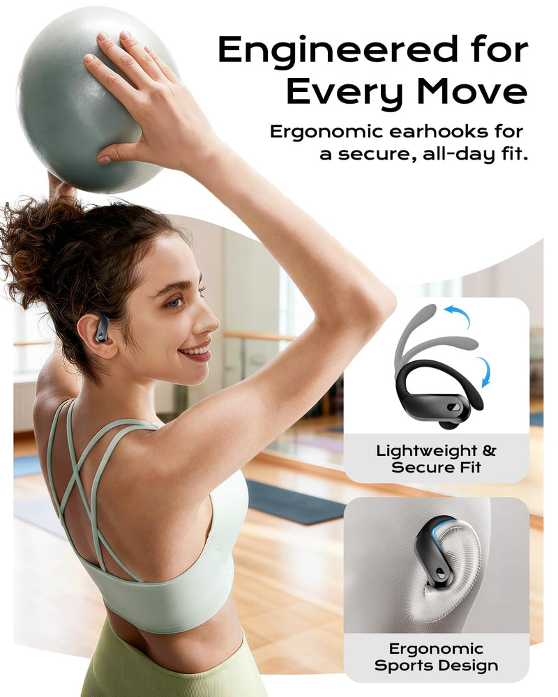 Wireless Earbuds,Bluetooth 5.4 Ear buds,Sport Headphones with Earhooks | IPX7 Waterproof Bluetooth Headphones,80H Playtime Earbuds,Noise Cancelling Mic for Earphones Running & Workout