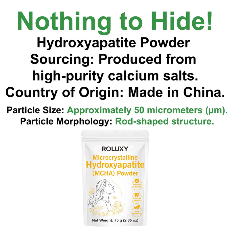 100% Pure Microcrystalline Hydroxyapatite Powder 75g (2.65 oz) | Non-Nano Micro crystalline hydroxyapatite Powder for Teeth | DIY Formulations | unflavored Mcha Crystals 75g (2.65oz)