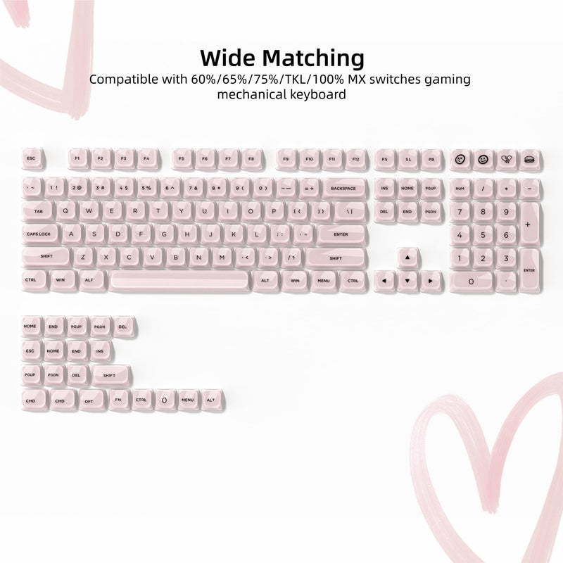 Womier Low Profile Keycaps, Jelly Pink Keycaps, Shine Through Key caps | 127 Keys Custom Keycaps for Mechanical Keyboard 60% 65% 75% 80% 100% Cherry Gateron MX Switches A-Pink