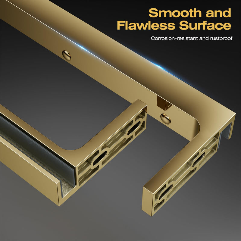 Heavy Duty Fixed Glass Clamp Support Bracket for Frameless Shower Doors,Reliably 304 Stainless Steel Stabilizing Bar for 6-12mm Glass Panels,No-Drill Installation,Mirror Gold Left Side Glass Polished Gold
