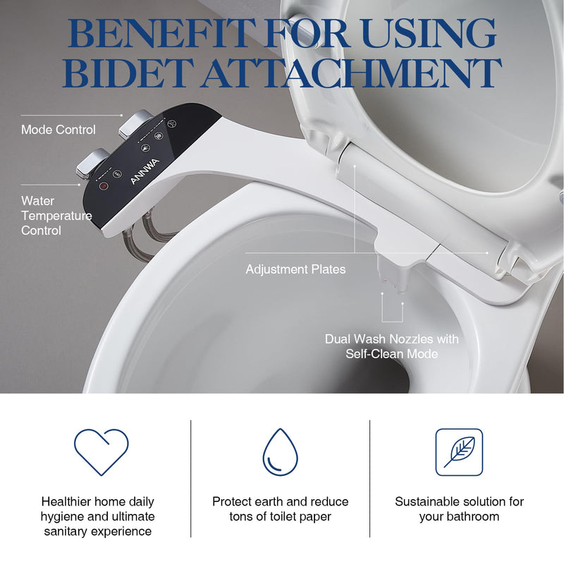 Bidet Attachment for Toilet Seat Non-Electric Bidet Hot and Cold Water Bidet Attachment Toilet Adjustable Water Temperature Posterior/Feminine Wash Dual Retractable Nozzle(AM-US-TT18N)
