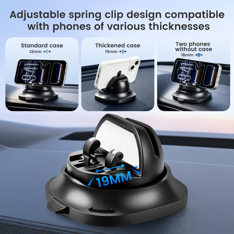 Car Phone Holder Dashboard Phone Mount for Car 360 Degree Rotation Silicone Non-Slip for Various Dashboards,Adjustable Spring Clip Desk Phone Stand Compatible with All Smartphones