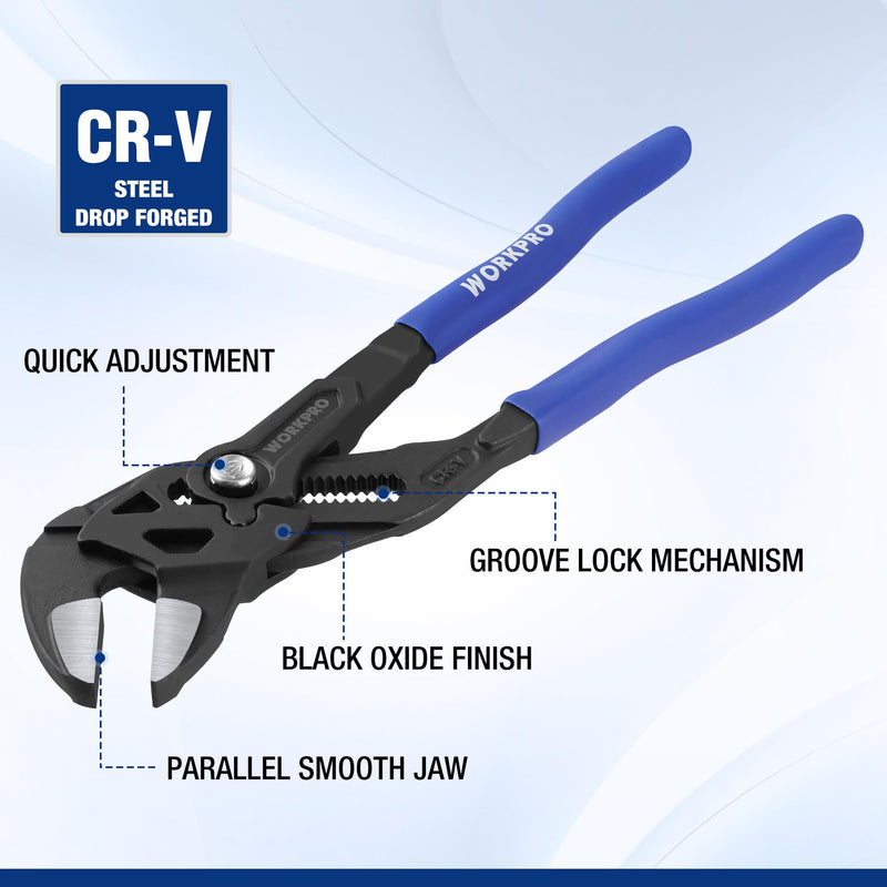 WORKPRO Pliers Wrench Set, 7 & 10-Inch CR-V Construction Wrench Pliers, Adjustable Parallel Smooth Jaw Pliers, Black Finish, Groove Lock Mechanism