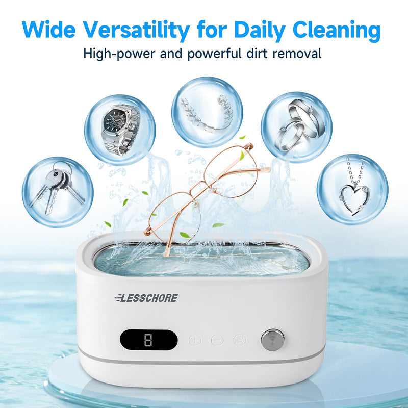 LessChore® Ultrasonic Jewelry Cleaner with Polishing Cloth&Degas, 42000Hz Portable Household Sonic Cleaner. Ideal for Cleaning of Rings, Earrings, Necklaces, Glasses&More. Gift for Women, Mom, Wife