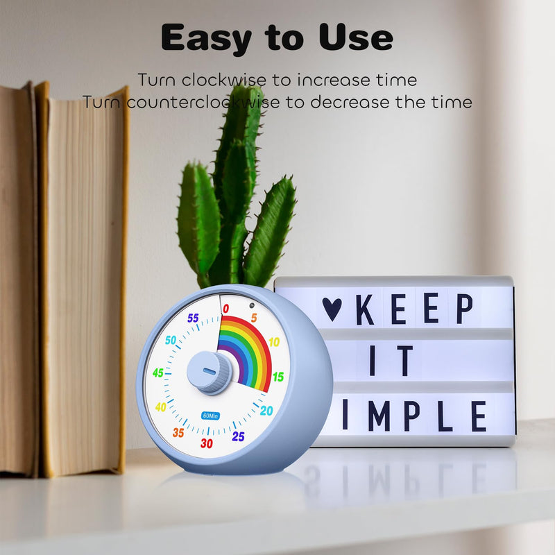 Visual Timer for Kids, 60-Minute Countdown Timer for Classroom Office Kitchen, Desk Timer Kids Time Management Tools with Silent Operation, Pomodoro Time Rainbow Pattern (Aquamarine) Aquamarine