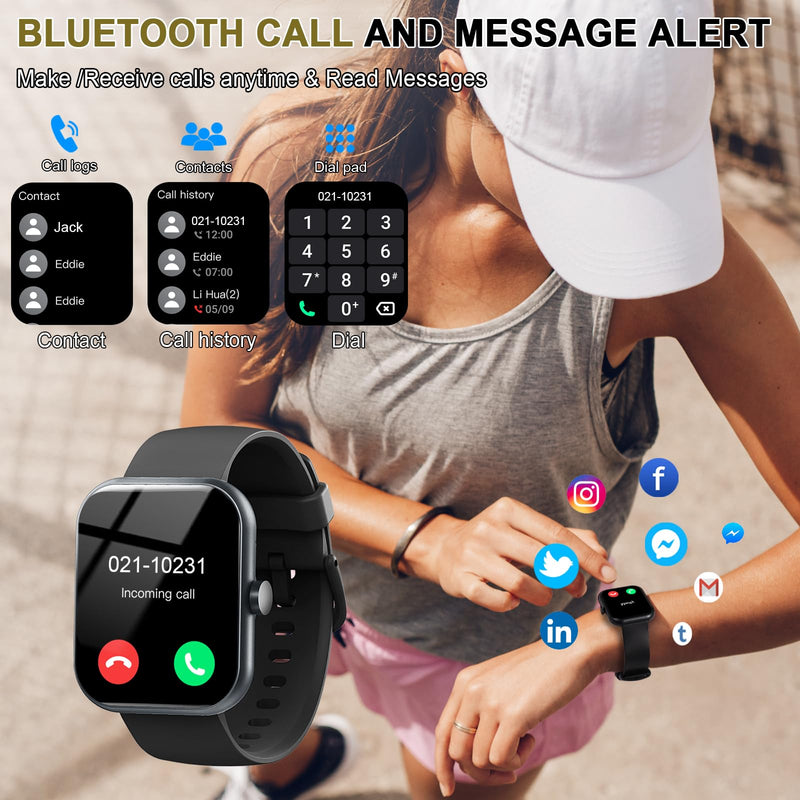 Jugeman Smart Watch for Men Women, 1.96" HD Smartatch(Answer/Make Calls), 113+ Sport Modes, Activity Fitness Tracker with Heart Rate/Sleep Monitor/Pedometer/Calories, IP68 Waterproof for Android iOS A-Black