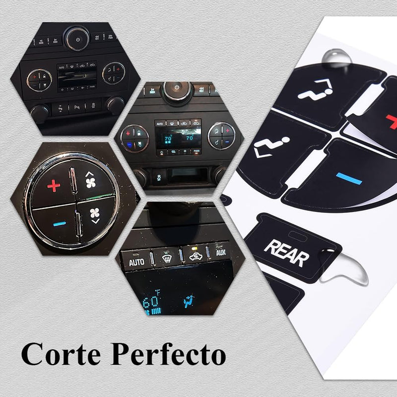 4PCS AC Dash Button Repair Kit, Automotive Dash Gauge Accents, Replacement AC Dash Button Sticker Repair Kit, Car SUV Accessories Automotive Decals for Fixing Ruined Faded A/C Control Buttons (4PCS) 4pcs