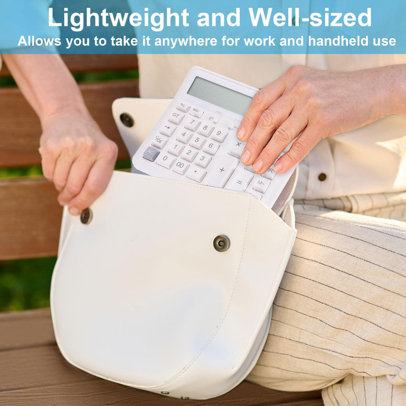 PATIKIL Desk Calculator, Solar Battery Dual Powered 12 Digit Large LED Display Standard Function Electronic Large Computer Keys Button Calculator for Home Office Desktop, White