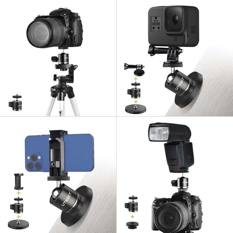 UTEBIT Camera Mount for Go Pro - 88MM Powerful Base for Car, 360 Degree Rotation Ball Head, GoPro Adapter, Phone Holder, Compatible with Insta360/Action Cameras/Led Light/Cellphone 88MM Base