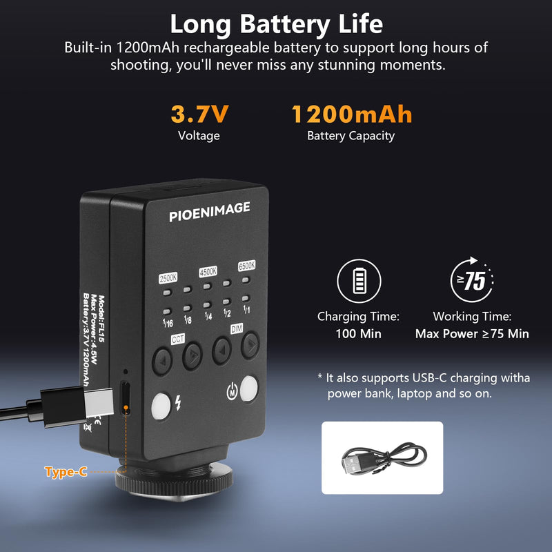 Camera Flash with Video Light, 2500K-6500K Mini Flash Speedlite, Adjustable Brightness Small Camera Speedlight, Universal Single Contact Hot Shoe Mount, Compatible with Canon/Nikon/Sony/Fuji/DSLR Black B