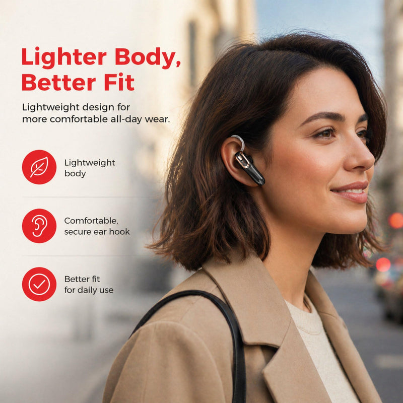 Bluetooth Headset,Bluetooth Earpiece Noise Cancelling Mic, Trucker Headset 38H Talk Time, All-Day Comfort, Quick Mute - Single Ear Bluetooth Headset for Work, Travel, Driving