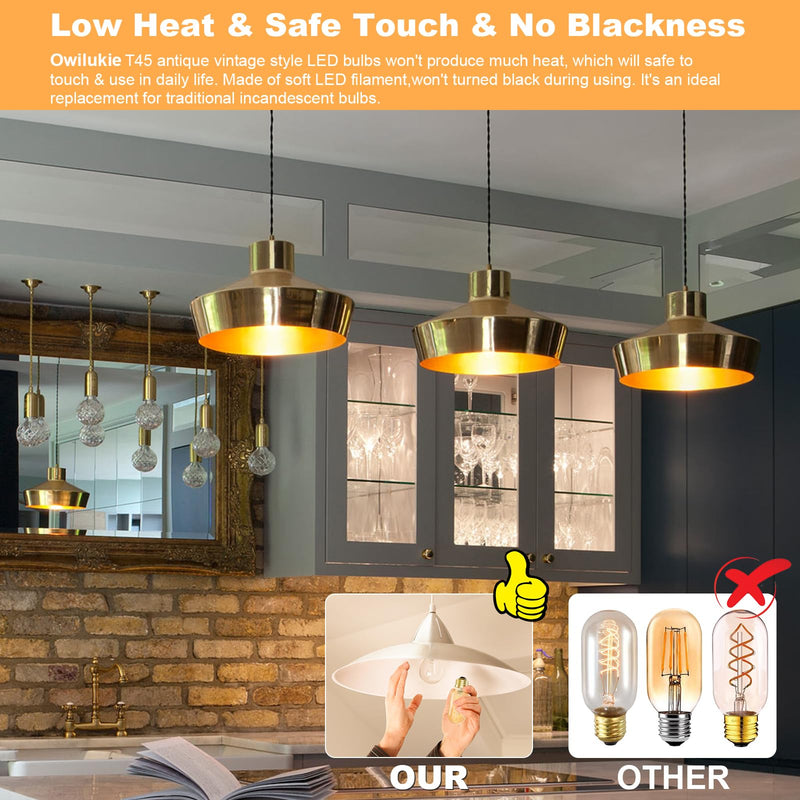 E26 LED Bulb 6W Equivalent 60 watt, Vintage Edison Bulbs, Warm White 2700K Amber E26 Edison Bulb dimmable,Tubular T14 T45 LED Light Bulb, AC120V,500lm,CR90+,Glass,Pack of 4 Amber 6w-2700k 4pcs