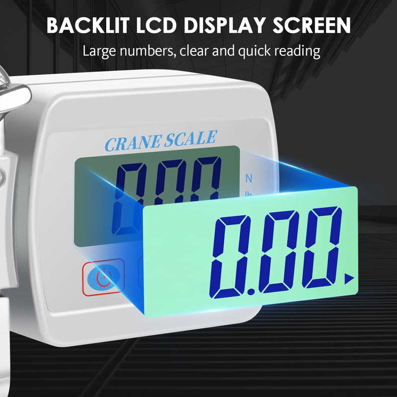 1100lbs 500kg Digital Crane Scale, Heavy Duty Hanging Scale with Backlit LCD, Tare, Unit Change Functions for Industrial Factory, Farm, Construction White