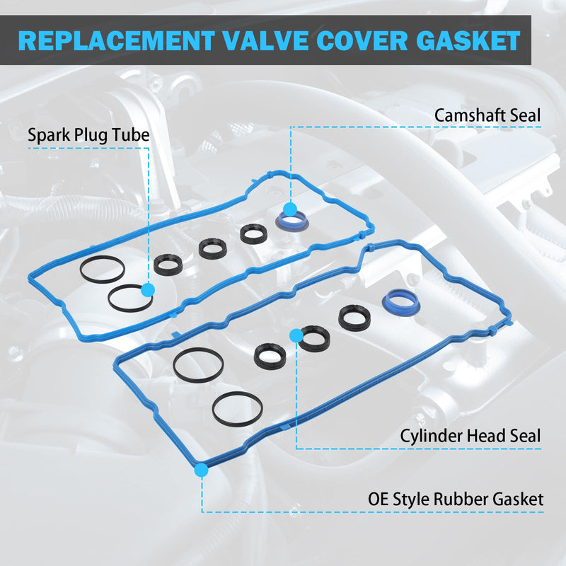 Valve Cover Gasket Set - Compatible with 3.6L V6 Dodge Journey, Durango, Avenger, Jeep Cherokee, Wrangler, Ram 1500, ProMaster, Chrysler 200, 300 - Replace VS50805R, 5184596AE