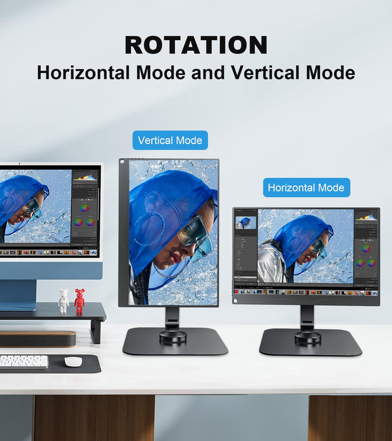 Portable Monitor Stand VESA 75x75mm Holes M4 Anti-Loss Screws, Aluminum Alloy Base, Fits 7"- 18", 15.6" 16" 17" 17.3" 18" Inch Small Monitors Lay Flat, Black Desk Mount (Not Fits100x100mm)