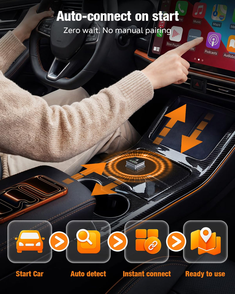 Houflody Wireless CarPlay Adapter for iPhone Apple (Latest Upgraded Chip) | Convert Factory Wired CarPlay to Wireless with Stable, Low Latency, Auto Reconnect, Ultra-Compact Design & Plug-and-Play