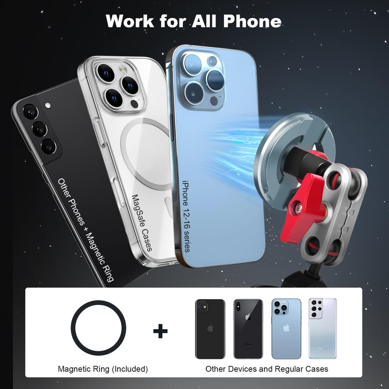 Came-TV Dual Magnetic Phone Holder with Dual Ball Head Magic Arm, Aluminum Gym Magnetic Phone Stand for Car/Gym/Tripod/Travel, Modular Car Phone Mount for iPhone Series/Magsafe Case (SY034)