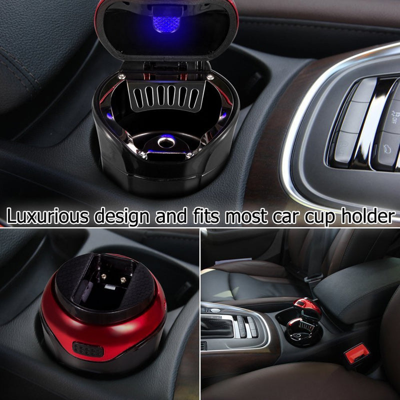 Car Ashtray, Car Ashtray Lighter Set Detachable, Car Ashtray with Lid Blue LED Light Indicator for Car, Home, Office and Travel Red ashtray