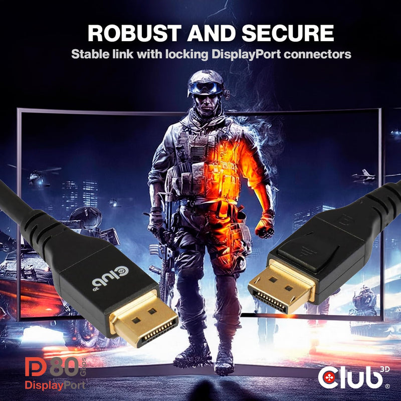 Club 3D DisplayPort 2.1 Cable 8K@240Hz 4K@720Hz – VESA DP80 Certified 80Gbps, HDR10+ Gaming Monitor Cable for RTX 4090/RX 7900 – 6.6ft/2m HDCP 2.3 CAC-1094 200 cm
