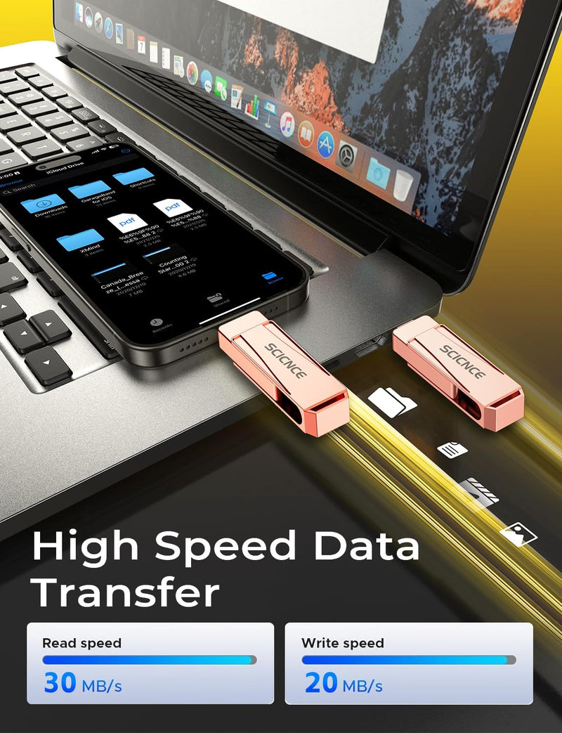 SCICNCE 512GB Flash Drive Intended for iPhone, USB Memory Stick Storage Backup for Photos Videos, Plug and Play No APP Required, Compatible with iPhone iPad Android and Computers (Rose Gold) Rose Gold
