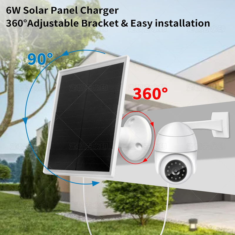 6W Solar Panel Charger, Solar Panel with Micro USB & USB-C Port for DC 5V Outdoor Rechargeable Battery Camera, IP66 Waterproof, 360° Adjustable Security Mount, 1PC 1