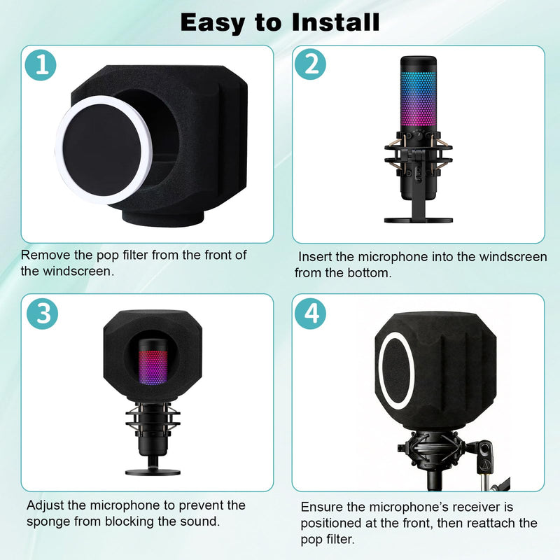 Microphone Isolation Shield Pop Filter for 40-66mm Microphone Soundproof Mic Isolation Ball Reducing Noise Eco Reflection Pop Shield Gift Mic Cover Foam for Podcasting Live Stream Subtitles Black