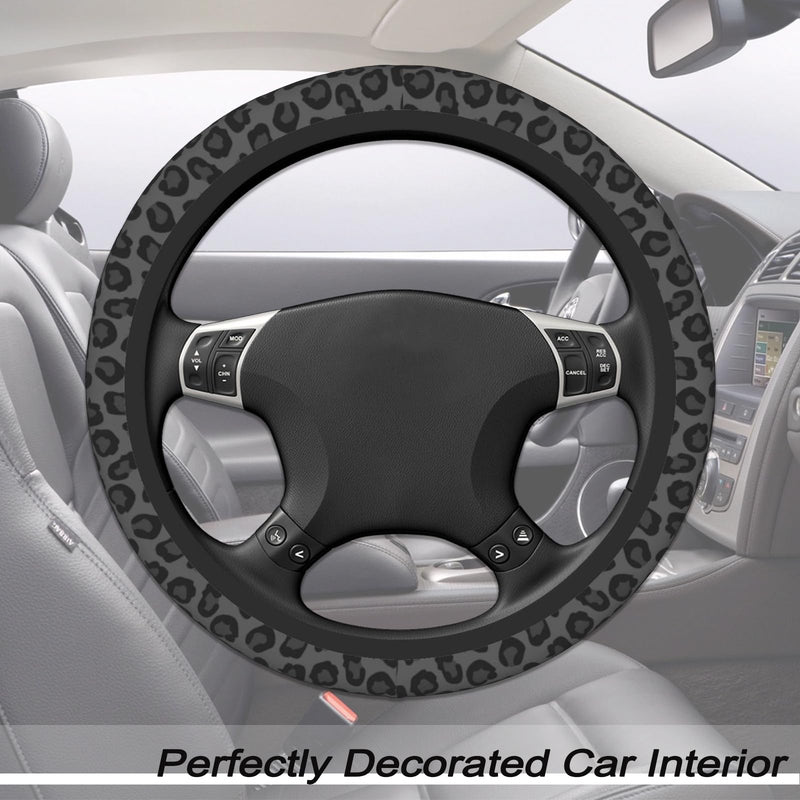 Black Leopard Cheetah Steering Wheel Cover for Women Girls, Anti-Slip High Elastic Breathable Soft Rubber Car Steering Wheel Cover, Universal 15 Inch Fit for Cars, Auto, SUVs Black leopard cheetah print