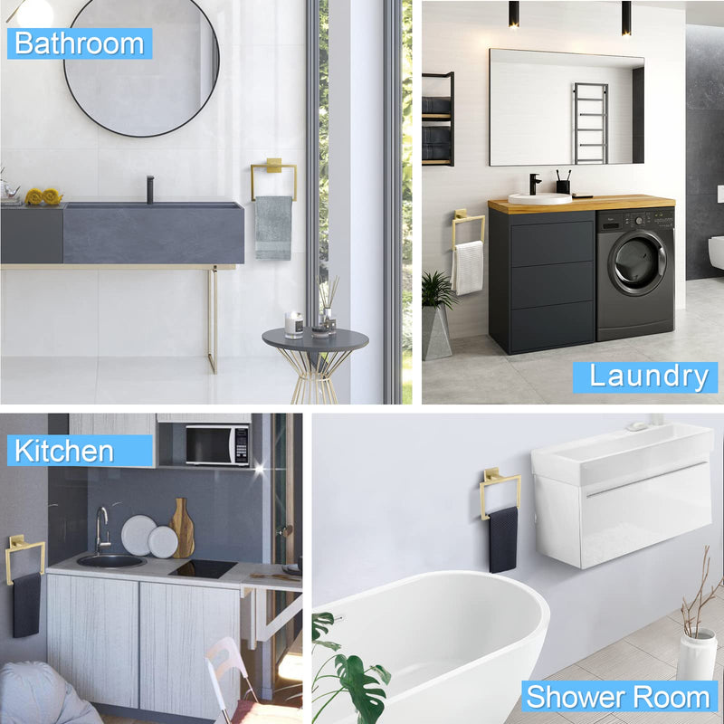 Gold Towel Ring Modern Square Hand Towel Bar,Towel Holder for Bathroom,Wall Mount Stainless Steel Gold