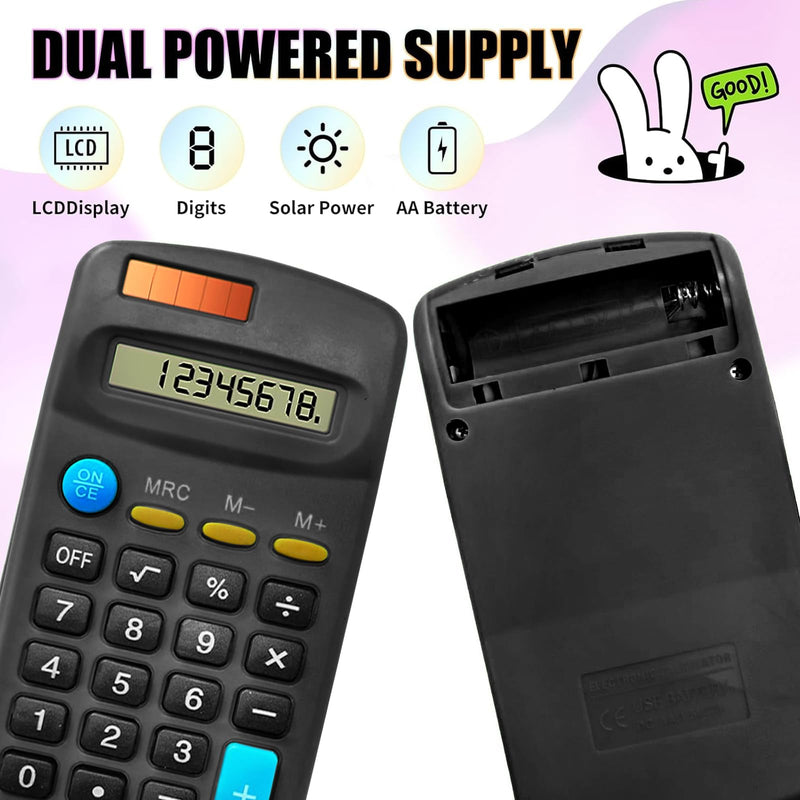 18 Pack Basic Calculators for Students, Pocket Calculator Bulk Classroom Mini Calculators Solar and Battery Dual Powered Handheld Calculator 8 Digit Display for Office School and Home (Black) Black