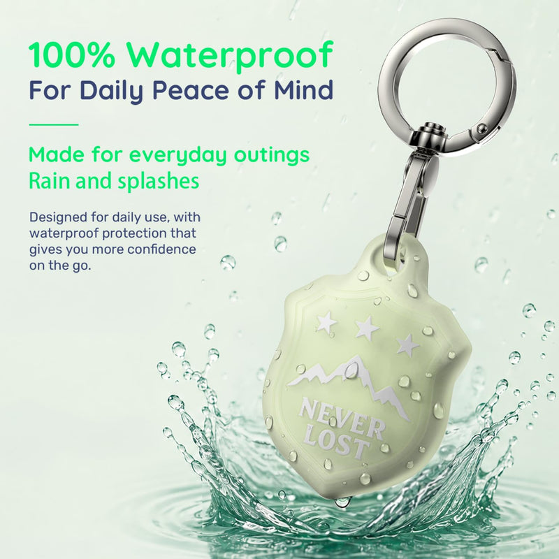 AirTag Holder Keychain, Waterproof AirTag Case with Swivel Key Ring | Compatible with Apple AirTag; stylish embossed silicone Air Tag holder keeps your AirTag secure on keys, bags and luggage Glow-in-the-Dark Green-M Mountain