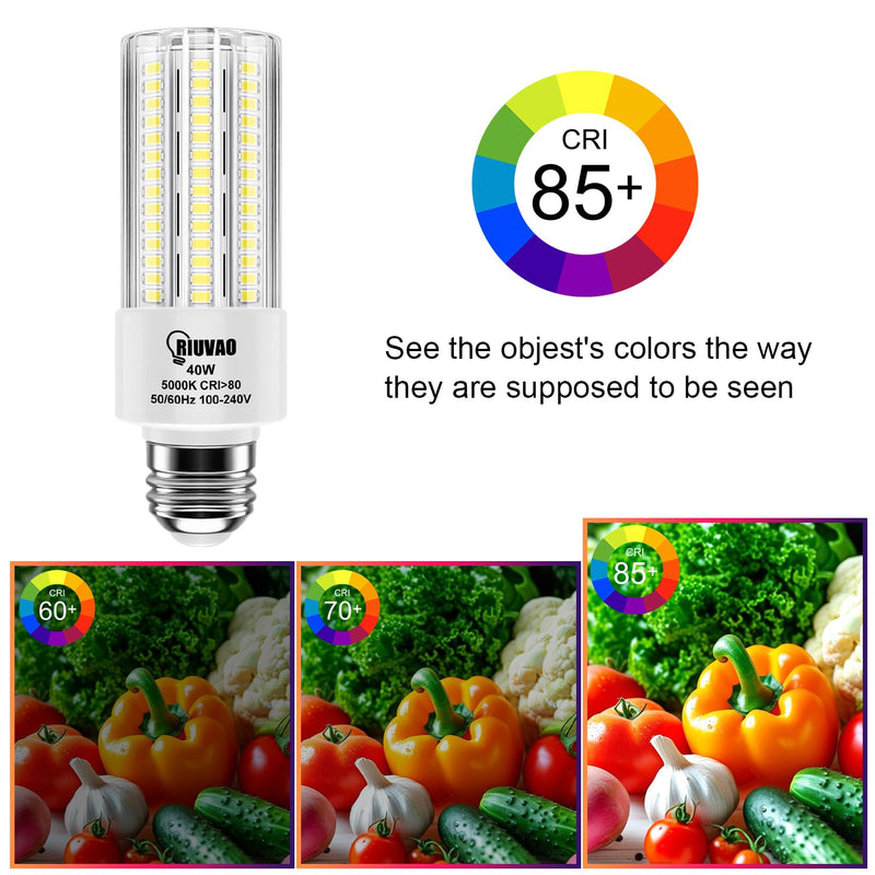 RIUVAO 4pcs LED Light Bulb 5000LM 300w Equivalent Super Bright 5000K Cool Daylight White 40W LEDs Bulb E26/E27 Medium Base for Outdoor Indoor Home Garage Backyard LED Corn Light Bulb White Light