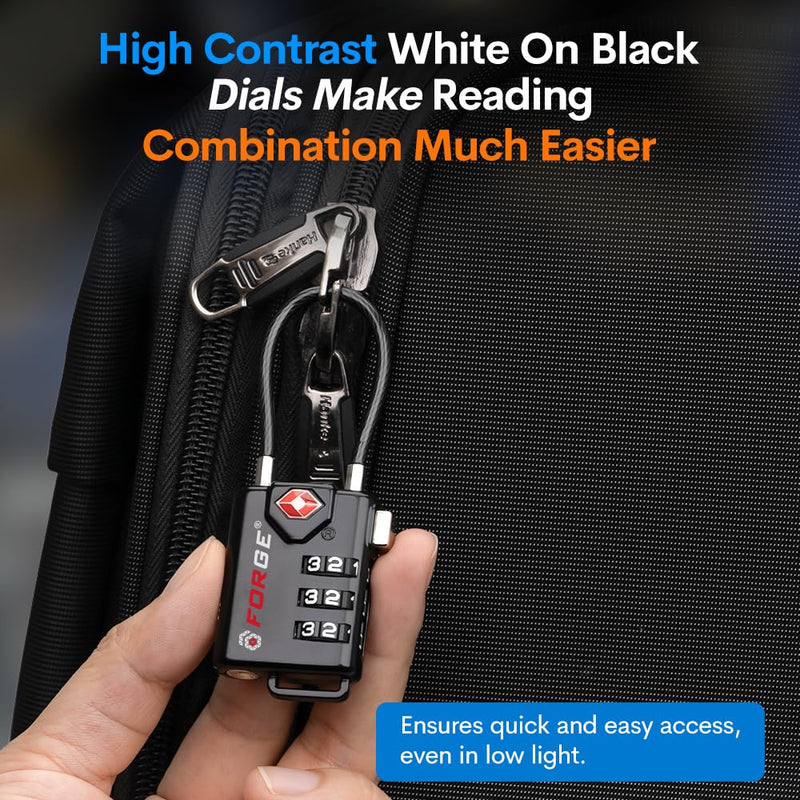 TSA Approved Cable Luggage Locks, Re-settable Combination with Alloy Body Black 4 Pack