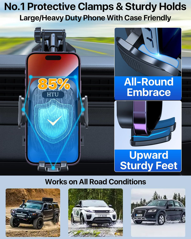 [2025 True Military-Grade] Car Phone Holder [Upgraded Strongest Suction & Clip] Cell Phone Mount for Dashboard Windshield Vent,Truck Cradle Stand for iPhone 16 Pro Max Samsung Android (Black) Black