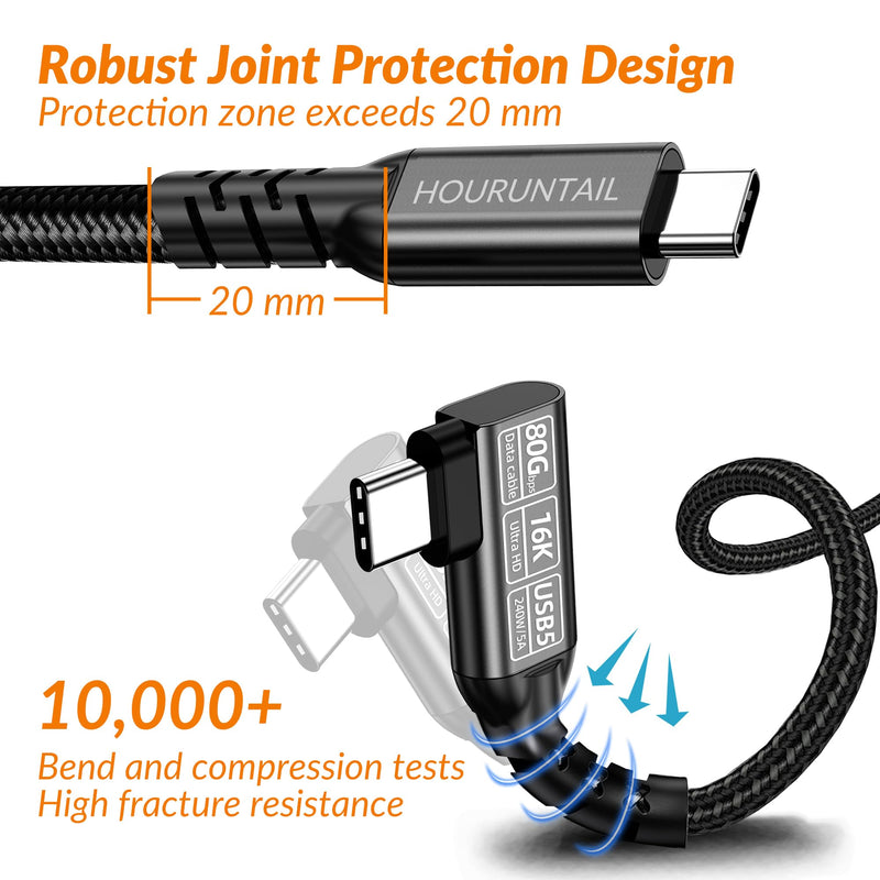 Thunderbolt 5/4/3 Cable Right Angle 4ft 1.2M,90Degree USB 4 Type C to C Compatible 80Gbps Braided Data High Speed,120Gbps Bandwidth for 16K/Dual 8K PD3.1 240W Charging iPhone,MacBook,Hub,Docking-Black Black