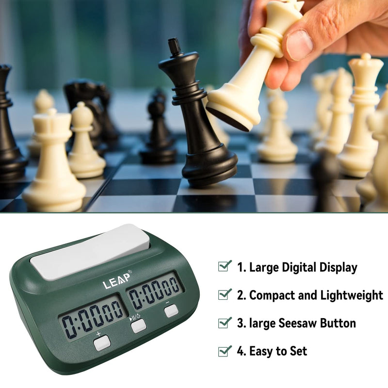 LEAP Digital Chess Clock Timer - I-GO and Chinese Chess with Bonus and Delayed Time Features (Blackish Green) Blackish Green