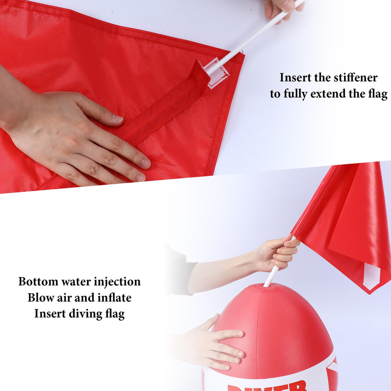 Dive Flag Float Mesh Drawstring Bag Set Inflatable Signal Floater with Dive Flag for Snorkeling Water Sport Signaling Swimming Boating Fishing