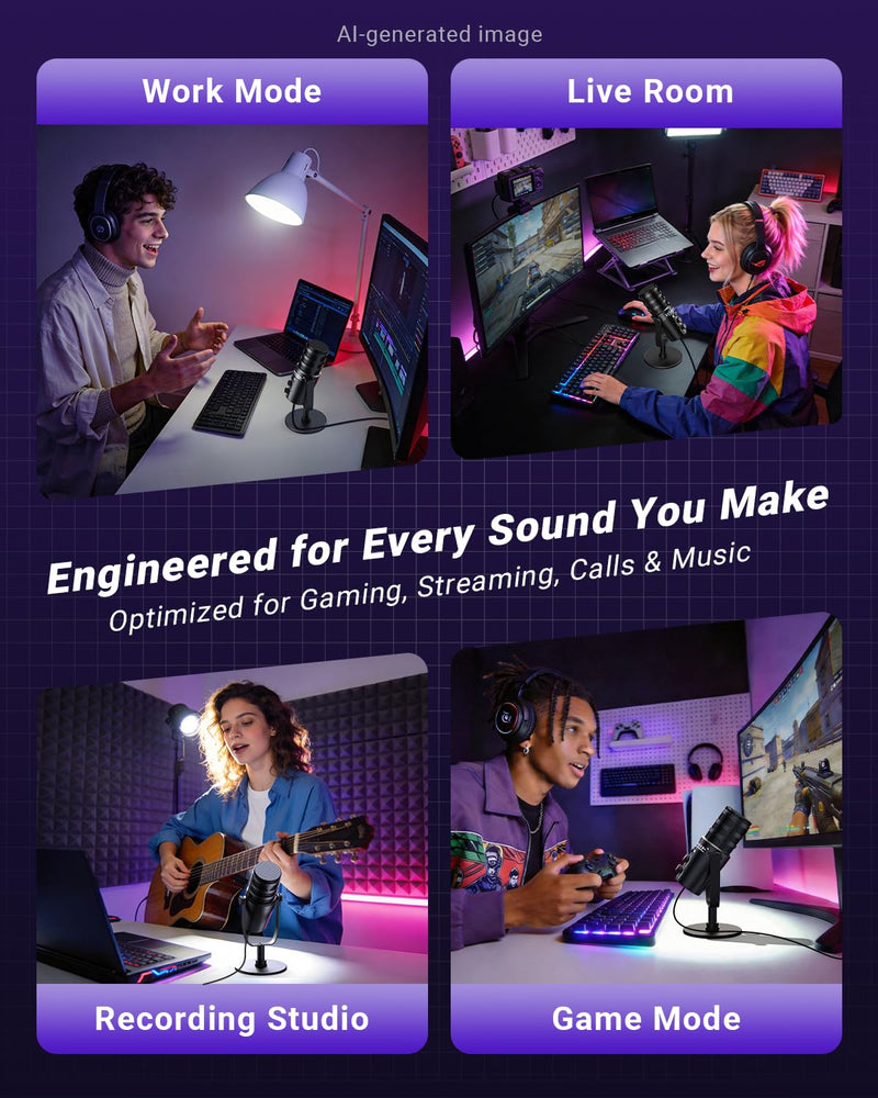 Streaming Microphone for Discord, RGB Mic for PC | Supercardioid pickup, noise cancellation, one-tap mute, gain control, 3.5mm jack, podcast, smartphone compatible