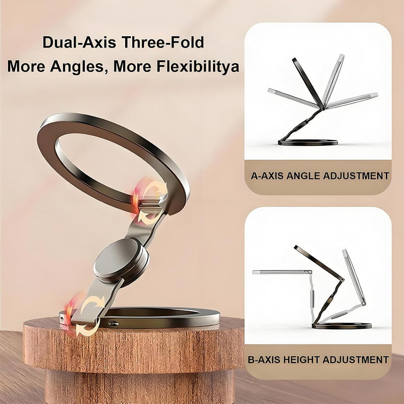 Magnetic Phone Stand & Fidget Spinner Combo, 2-in-1 Foldable Phone Holder with Dual Magnetic Rings, 360° Rotation 270° Flip,Strong Compatible Stand for MagSafe,Desk, Car, Gym (Gunmetal)