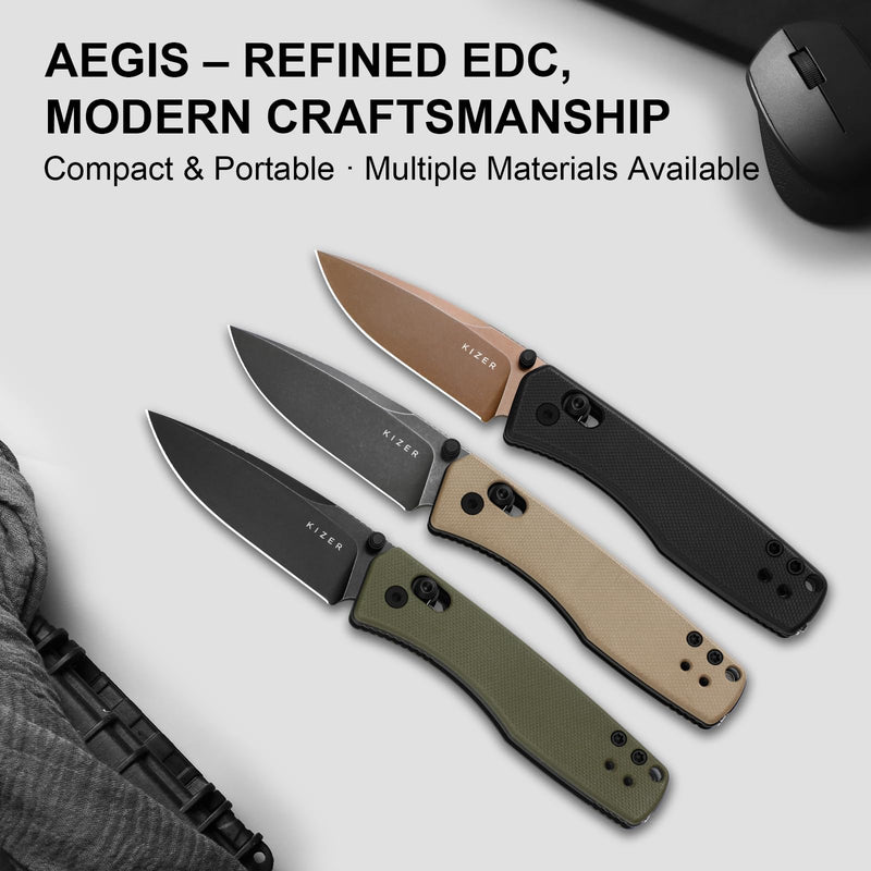 Kizer Aegis EDC Pocket Knife, 2.8" D2 Steel Drop Point Folding Knife with Sand G10 Handle, Thumb Stud Opener Clutch Lock, Pocket Knives for Camping Hiking V3774M1 D2 Steel+Sand G10 Handle