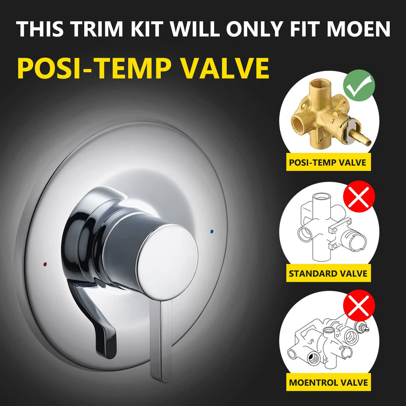Shower and Tub Trim Kit, Compatible with Moen Posi-Temp Valve, Chrome