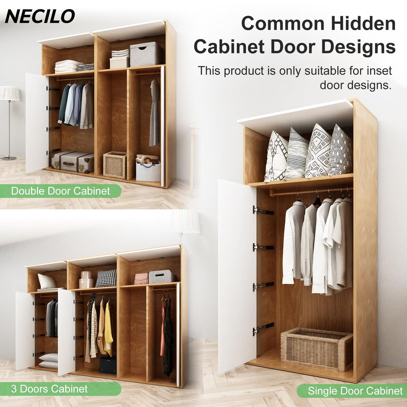 NECILO Cabinet Pocket Door Slides 18 Inch, Sliding Cabinet Pocket Door Hardware, Full Extension Ball Bearing, Space Saving Top/Side Mount for Cabinet Doors Wardrobes Closet Pantry, 1 Pair