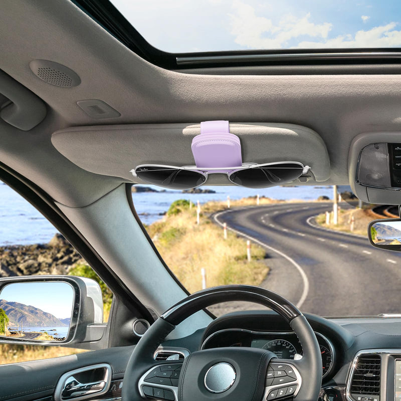Sunglasses Holder for Car Visor, Magnetic Leather Car Sunglass Holder, Car Sun Visor Glasses Hanger Clip, Car Interior Accessories for Women Men, Fits All Size Eyeglasses Z-Purple