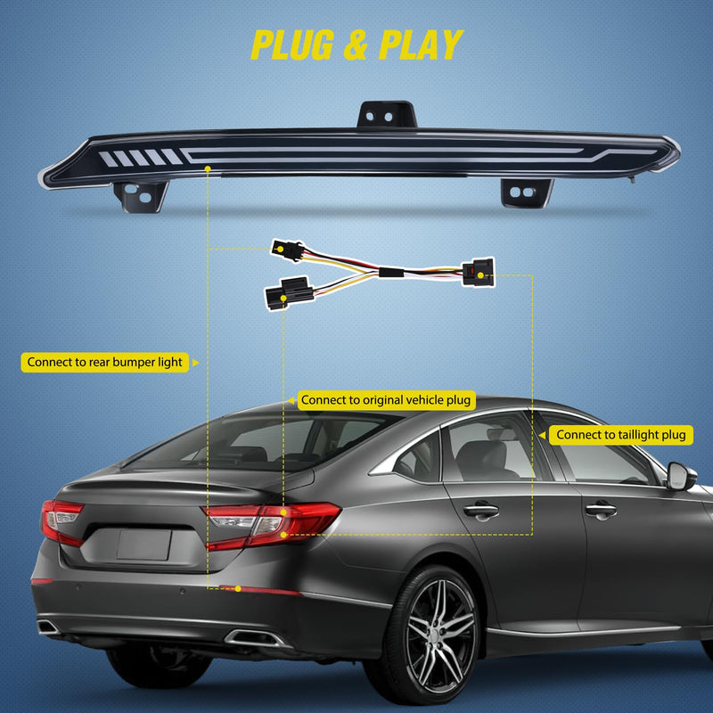 Nilight Rear Bumper Tail Light Compatible with 2018 2019 2020 2021 2022 Honda Accord 10th Smoke Lens LED Reflector Rear Bumper Lamp Brake Turn Signal Sequential Flashing Driving Taillights Replacement Honda Accord 10th 2018-2022