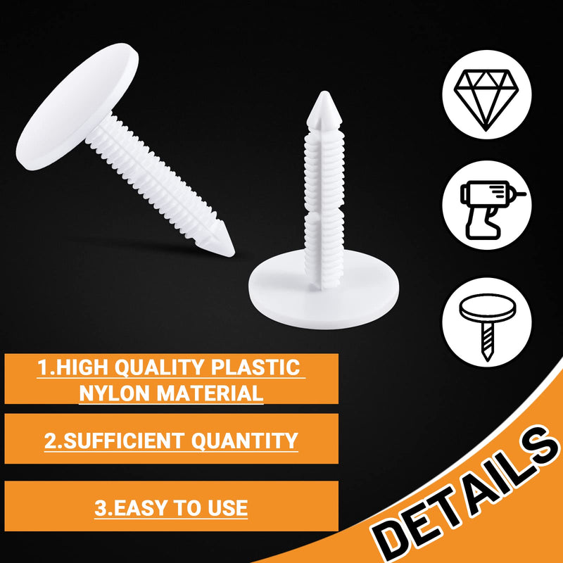 Taiyin 1 3/8 '' Christmas Tree Vapor Barrier Fasteners for Crawlspace Poly Liners Encapsulations Covers White Push Plastic Foam Board Fasteners(300 Pcs) 300