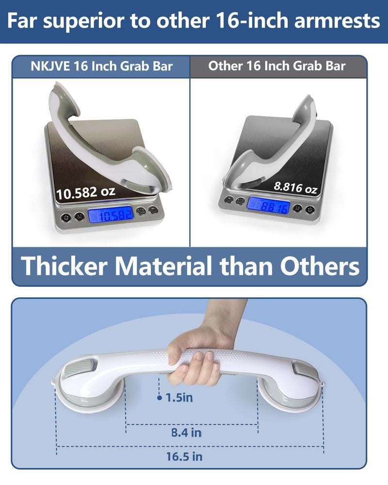 2 Pack 16.14” Grab Bars for Bathtubs and Showers, Shower Handles for Elderly Suction Cup Grab Bars for Shower Wall Heavy Duty, Safety Grab Bar for Seniors Suction Bathroom, No Drilling 2 pack 16.14 inch Gray