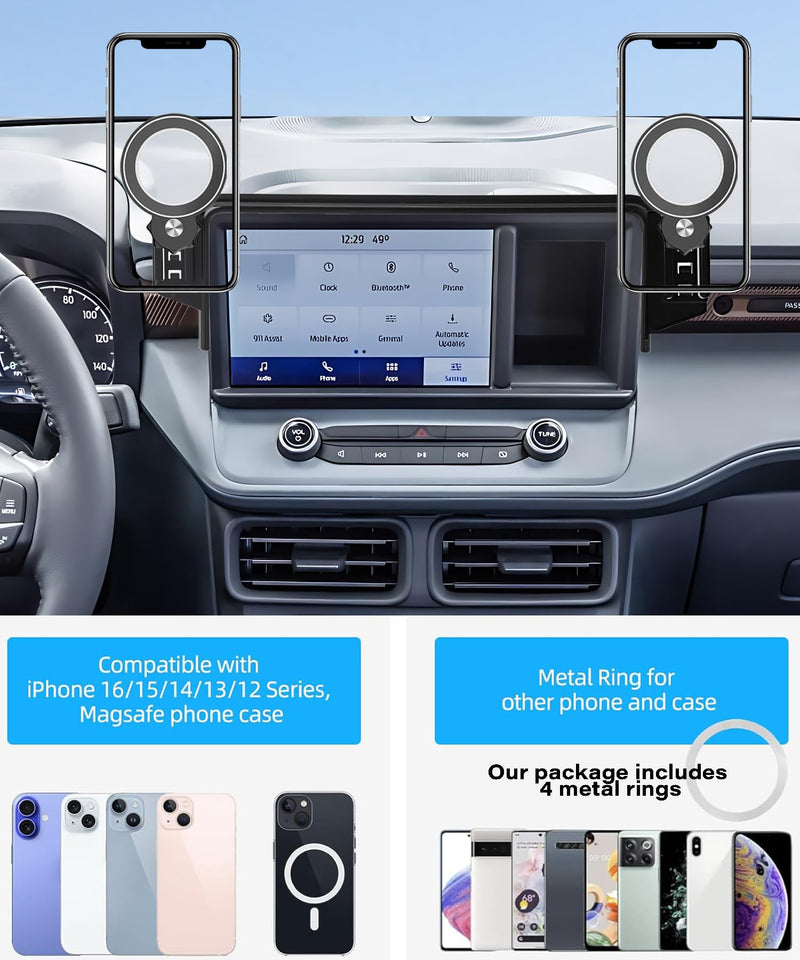 Car Phone Holder for Ford Maverick 2022 2023 2024 8" Screen Accessories | MagSafe Strong Magnets Clip-On Cell Phone Mount, 360° Rotatable Hands-Free Holder, Dual Slots for Driver & Passenger fit for 2022-2024 Ford Maverick(8 Inch)