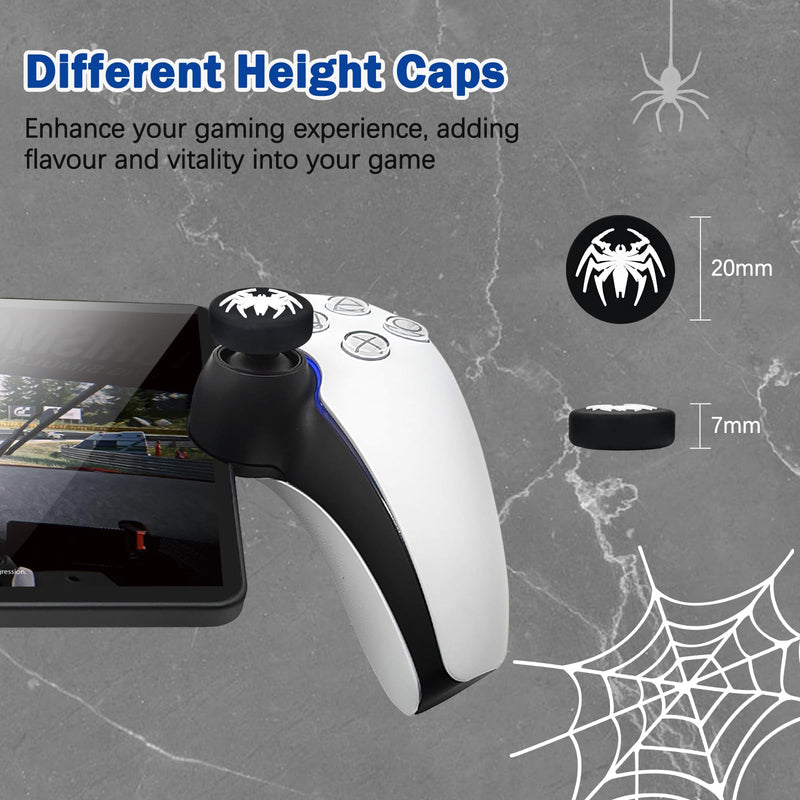 DLseego Thumb Grips Caps for Playstation Portal Remote Player, Full Protection Anti-Slip & Anti-Scratch Anti-Fingerprint Protective Cartoon Button Cap Cover 4 Thumb Stick Caps - Black Spiders Black 2