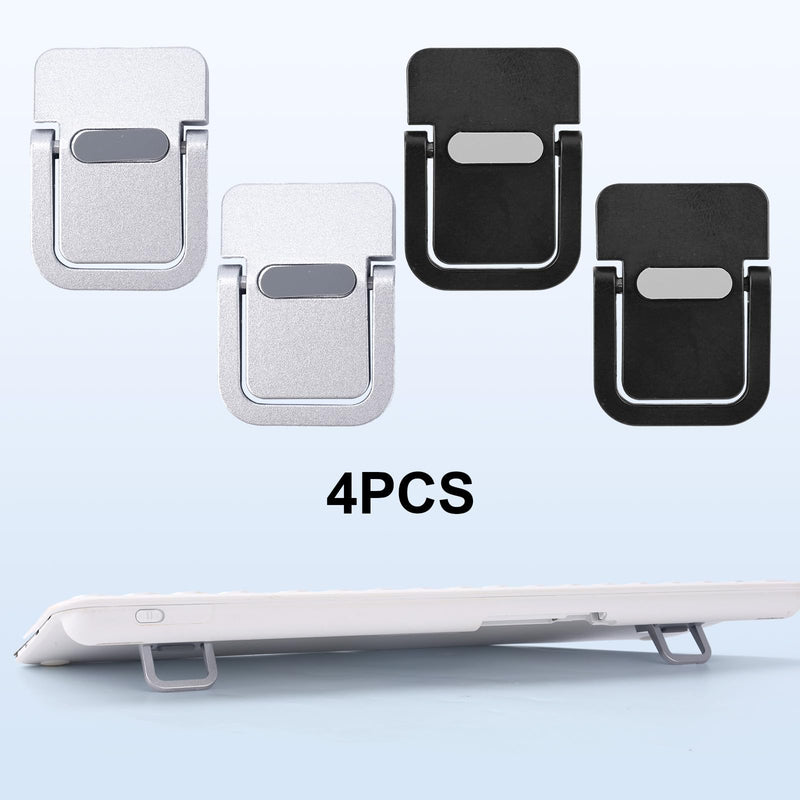 Penitue 4pcs Mini Keyboard Riser, Self-Adhesive Portable Small Laptop Tilt Stand Zinc Alloy Lifter Feet Foldable & Invisible Computer Notebook Holder Leg Lift Accessories for Desk (Silver, Black) Silver, Black 4