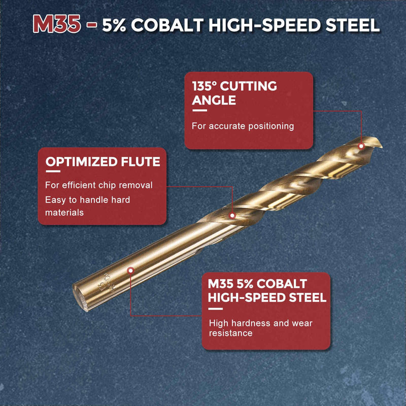 4pcs Drill Bit - [13mm Diameter] M35 5% Cobalt HSS Cutting Tool for Machining Hard Metal Steel Woodworking Handicraft Use, 135° Cutting Angle Gold 13mm 4
