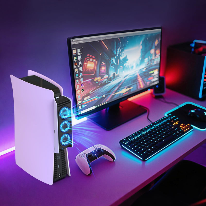 Upgraded Cooling Fan for PS5 Console,Quiet & Efficient Cooler with LED Light and USB 3.0 Port, Dual-Speed PlayStation 5 Cooling System for Disc & Digital Edition (Not for Slim/Pro) ps5 fan